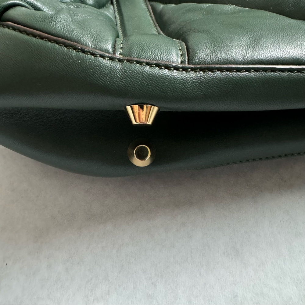 New GERARD DAREL  Le 24H Quilted Leather Shoulder Bag Dark Green Leather - Picture 6 of 12